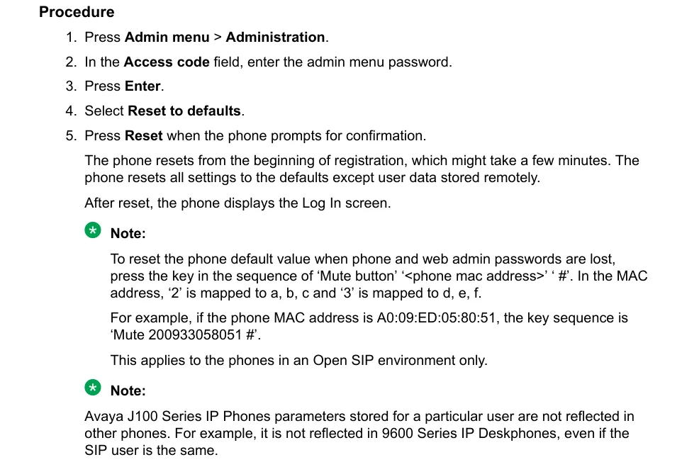 The Reset to defaults procedure and the emergency Mute + MAC + # sequence