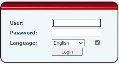 Fanvil web interface login page: User, Password, Language