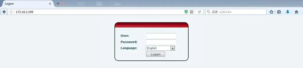 Fanvil X3S web interface login window: User, Password, Language fields and the Logon button