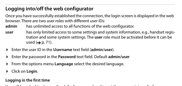 Gigaset web configurator login screen