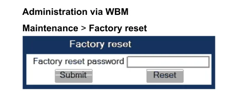 The Factory reset dialog in the phone’s web interface