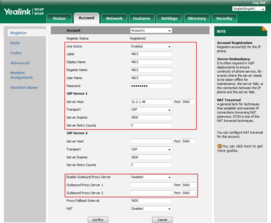 The Account → Register page in the web interface of the base