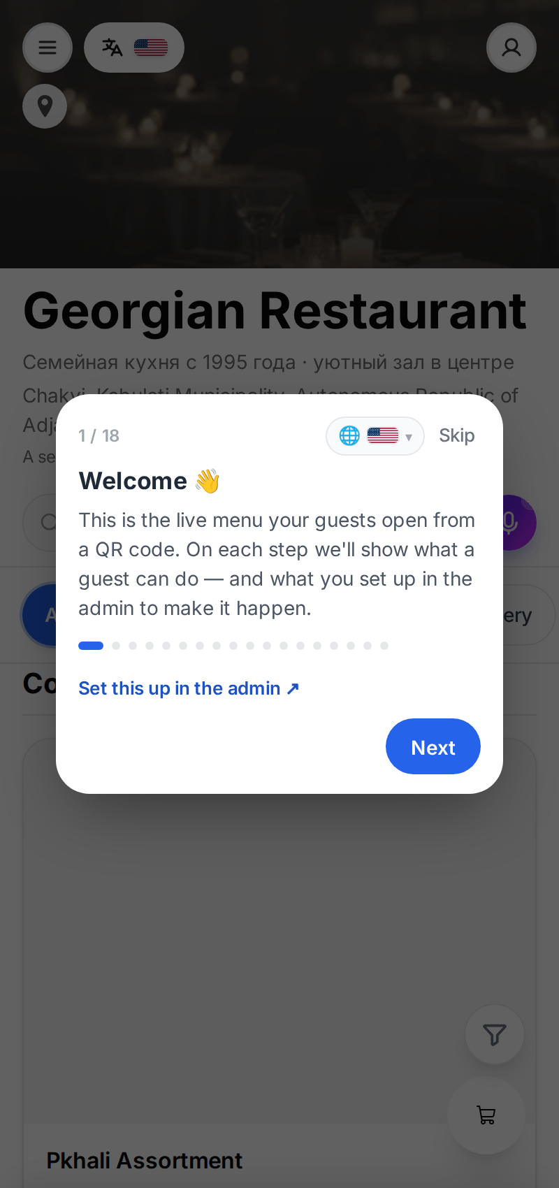 Guest QR menu on a phone
