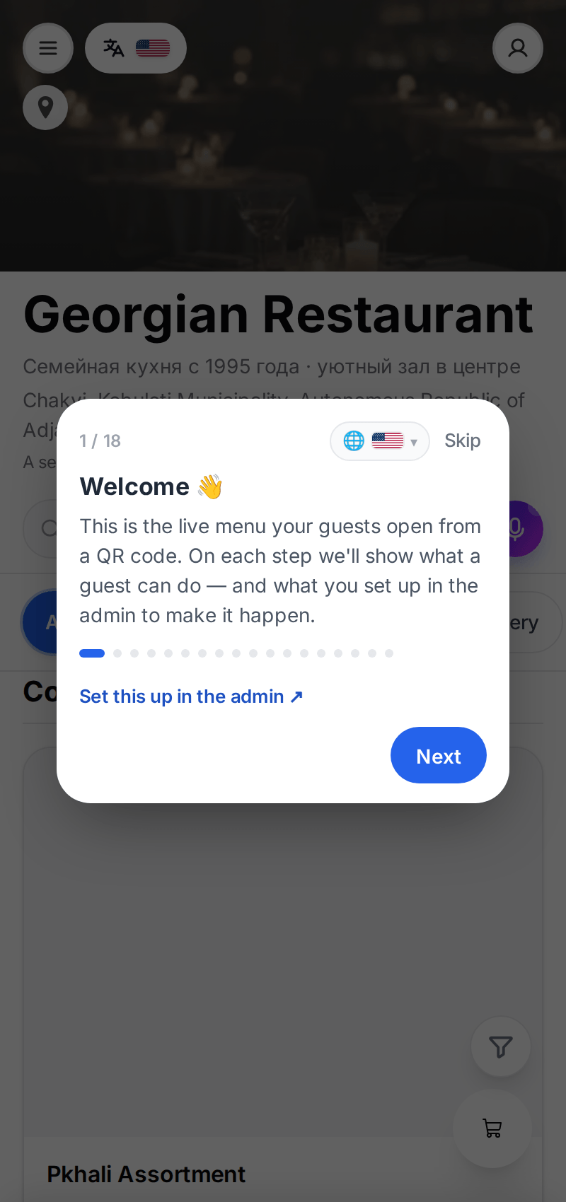 Guest QR menu on a phone